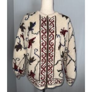 Vintage Icelandic Design 100% wool full-zip floral cardigan - size Small